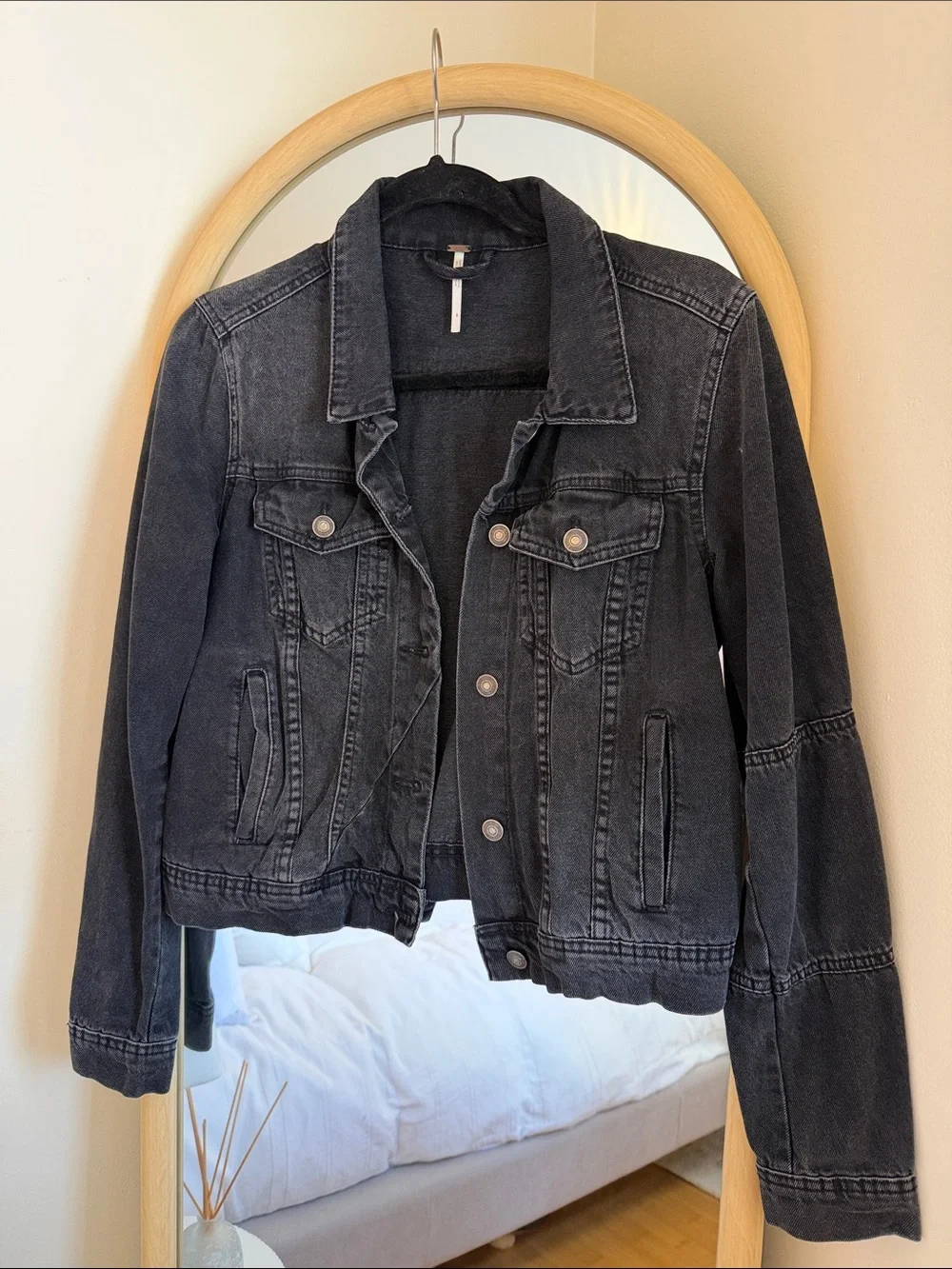Free People Washed Black Denim Jacket - Picture 3 of 4